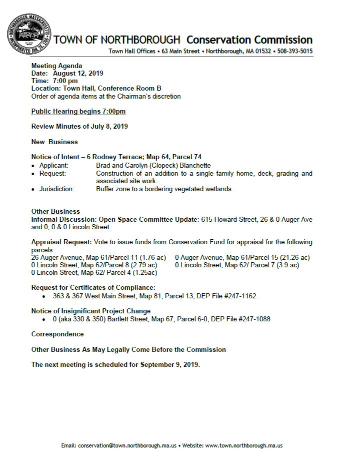 Conservation Commission Meeting Agenda 8-12-19