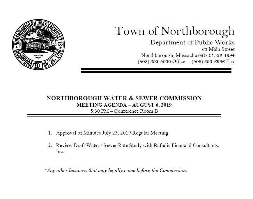 Northborough Water &amp; Sewer Commission Meeting Agenda 8-6-19