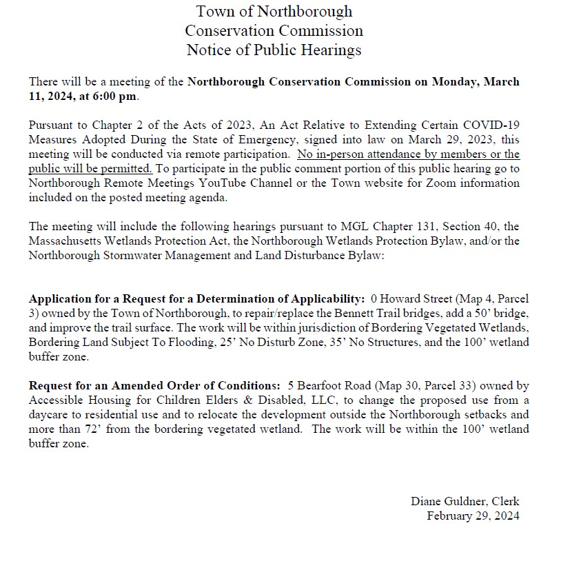 March 11, 2024 Legal Ad Notice for Conservation Commission
