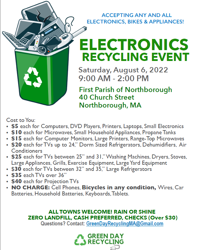 green day electronic recycling event flyer for august 6, 2022