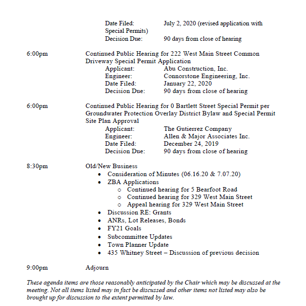 page 2 of the revised agenda for the july 21, 2020 meeting of the northborough planning board