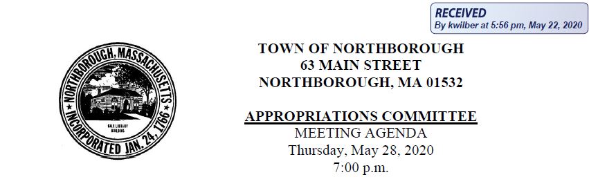 this is the header for the may 28, 2020 northborough appropriations committee meeting
