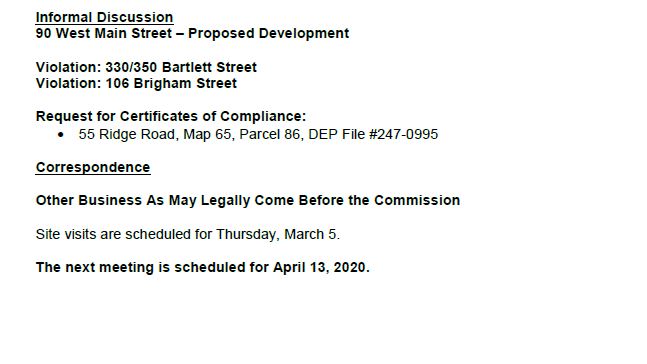 this is page 2 of the agenda for the 3/9/2020 meeting of northborough's conservation commission