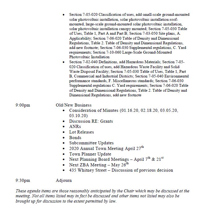 this is page 2 of the agenda for the march 17, 2020 meeting of the northborough planning board