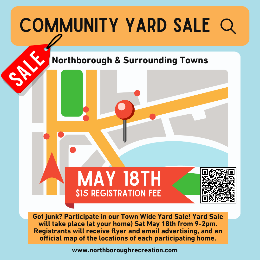 community yard sale flyer for may 18th in Northborough and surrounding towns