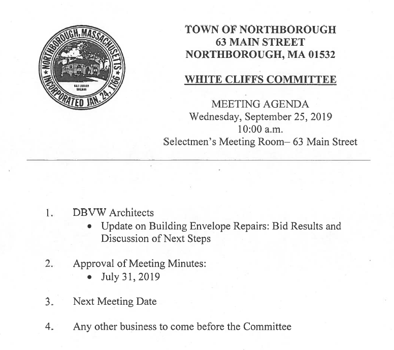 White Cliffs Committee Agenda 9/25/2019
