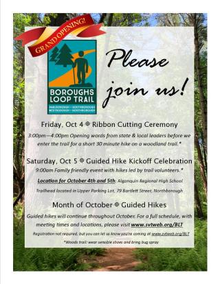 Invitation to the Boroughs Loop Trail Grand Opening Events October 4&5 at Algonquin Regional High School