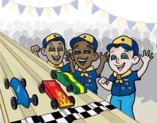 Cartoon picture of kids doing the Pinewood Derby